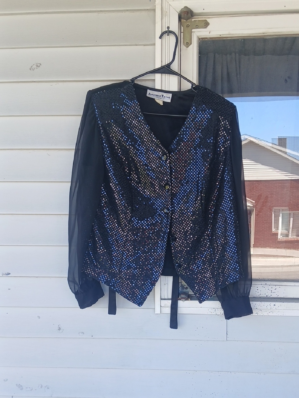 Vintage Another Thyme Black Sequin Button Front Jacket Size 18